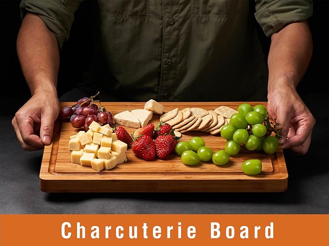 Allsum Bamboo Cutting Boards for Kitchen, 1" Extra Thick Wood Butcher Block, Heavy Duty Wooden Chopping Block, Charcuterie Boards & Cheese Platter - Image 5