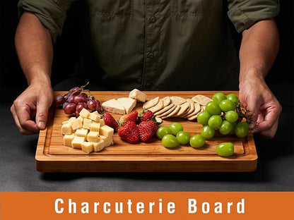 Allsum Bamboo Cutting Boards for Kitchen, 1" Extra Thick Wood Butcher Block, Heavy Duty Wooden Chopping Block, Charcuterie Boards & Cheese Platter - Image 5