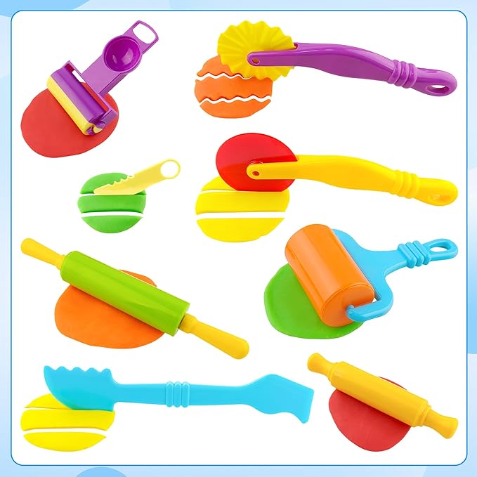 Dough Tools Set for Kids 20 PCS Dough Play Tools with Animal Cutters,Rollilng Pins,Rollers, Random Color - Image 4