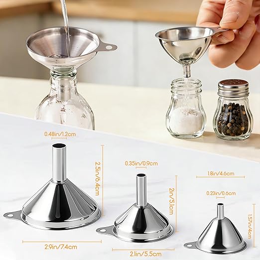 Small Funnels for Filling Bottles, 3 Pcs Stainless Steel Kitchen Funnel Set, Food Grade Mini Metal Funnel for Transferring Oil Liquid, Easy Cleaning with a Brush (Short Handle) - Image 6