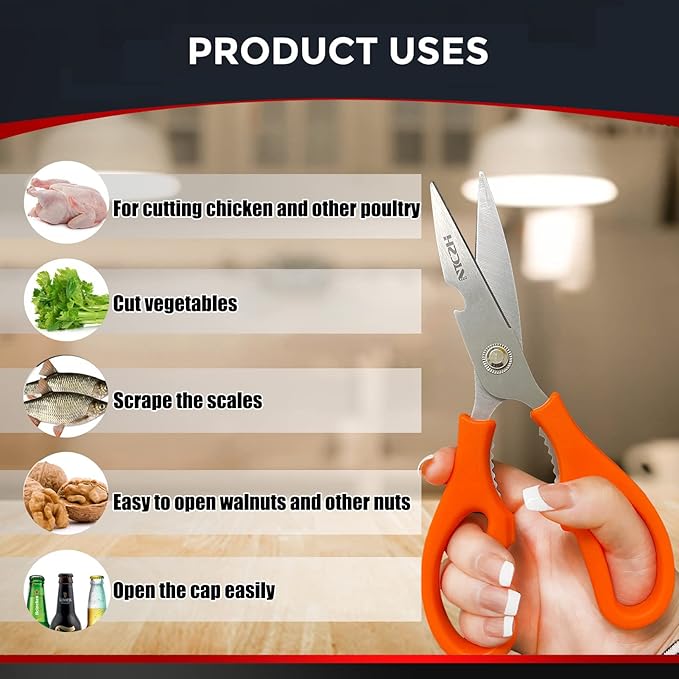 Kitchen Shears, Multi-function Heavy Duty Dishwasher Safe Poultry Shears, Food Grade Stainless Steel Sharp Utility Scissors for Food, White - Image 3