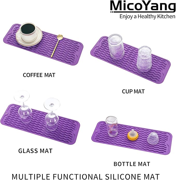 MicoYang Silicone Dish Drying Mat for Multiple Usage,Easy clean,Eco-friendly,Heat-resistant Silicone Mat for Kitchen Counter,Sink,Bar,Bottle,or Cup Purple M 17 inches x 6 inches - Image 4