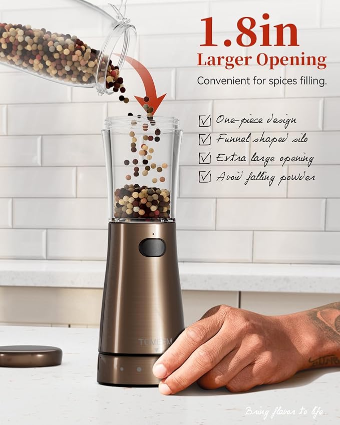 Electric Salt and Pepper Grinder Set with Storage Base, Stainless Steel Rechargeable Salt and Pepper Grinder Set with 4.5 oz Large Capacity, 1.8" Wide Mouth, Adjustable Coarseness, Ideal for Kitchen - Image 5