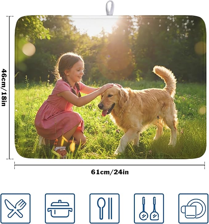 Customized Personalized Dish Drying Mat for Kitchen Counter Custom Any Photo Image Logo Text Microfiber Dish Drainer Mat Absorbent Washable Drying Pad 18"x24"