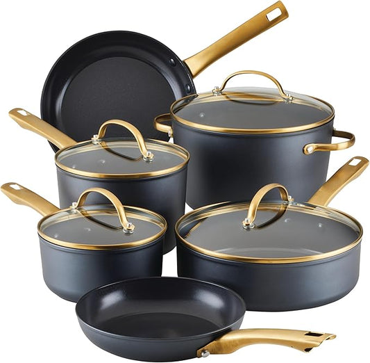 Farberware Forged Induction Ceramic Nonstick Cookware Set, 12-Piece, Black Pots & Pans