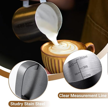 Milk Frothing Pitcher, 350ml/600ml (12oz/20oz) Milk Frother Cup Stainless Steel Jug Steaming Pitcher, Milk Coffee Cappuccino Latte Art Barista Steam Pitchers Milk Jug Cup with Decorating Pen