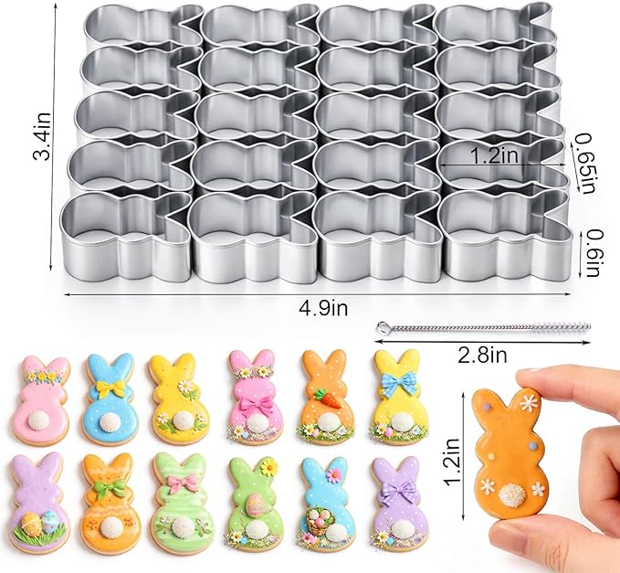 AIERSA Mini Bunny Cookie Cutter,Small Easter Cookie Cutters,1.2 Inch Tiny Rabbit Shaped Cracker Cutter,20 Cavity Metal Stainless Steel Easter Cracker Cutters
