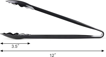 New Star Foodservice 35513 Utility Tong, High Heat Plastic, Scalloped, 12 inch, Set of 12, Black