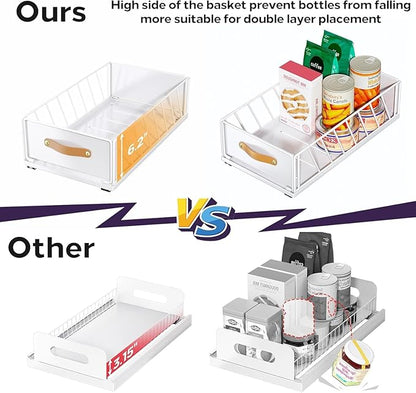 Pull out Cabinet Organizer,Heavy Duty Slide out Pantry Shelves Drawer Storage with Adhesive Nano Film,Sliding Mesh Cabinet Basket with Handle for Kitchen, Bathroom, Home, 15.8"W X 21"D X 6.2"H,White