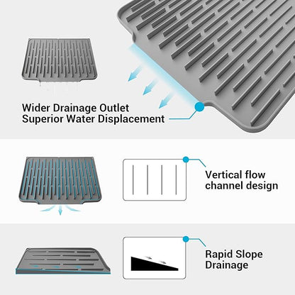 Foldable Silicone Dish Drying Mat for Kitchen Counter & Sink - Quick Dry, Space Saving, Non-Slip Pad for Small Apartments & Coffee Bar Dark Grey