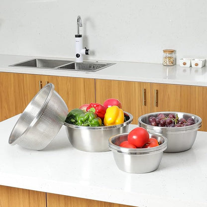 304 Stainless Steel Microporous Colander, 2.5QT Large Capacity with Mixing Bowl For washing vegetables, fruit and rice and for draining cooked pasta(2PC) - Image 2