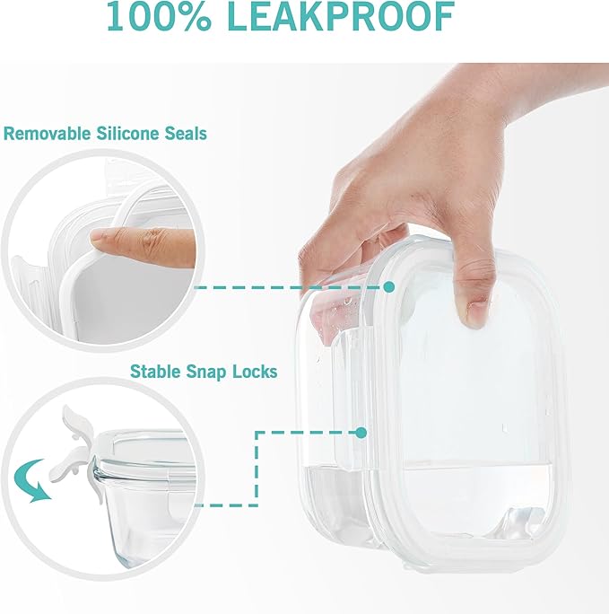 Vtopmart 8 Pack Glass Food Storage Containers with Airtight Lids, Glass Meal Prep Containers, Lunch Office Meal for Microwave, Oven, Freezer and Dishwasher, BPA Free - Image 3