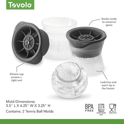 Tovolo Tennis Ice Cube Molds Pack of 2 Large Craft Ice Spheres for Cocktails Summer Drinks, Dishwasher Safe Stackable Silicone BPA Free Tennis Ice Mold Gift for Sports Fans