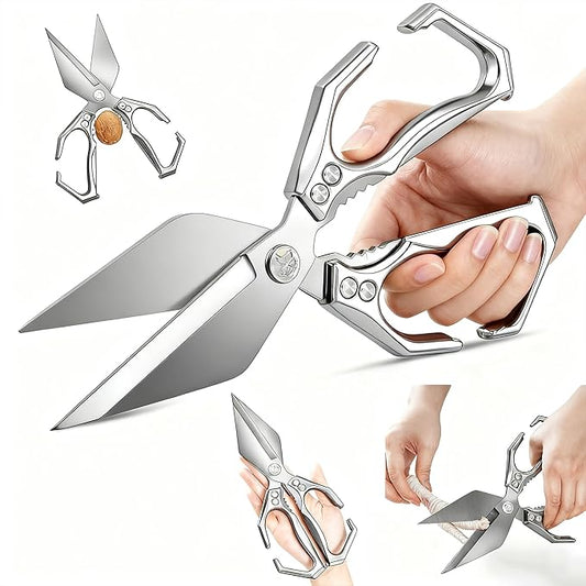 Multifunctional Heavy-Duty Kitchen Shears,Ultra Sharp Stainless Steel Poultry Shears,Multipurpose Food Scissors for Chicken, Meat,Fish, Vegetables,Bone Cutting(Silver)
