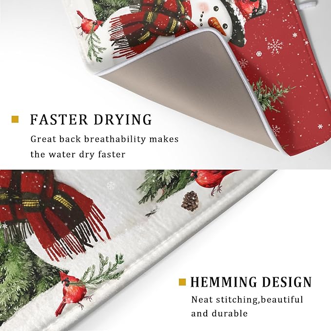 Christmas Dish Drying Mat for Kitchen Counter Snowman Green Christmas Tree Microfiber Absorbent Dish Draining Reusable Washable Foldable Extra Large 18"x24" - Image 3
