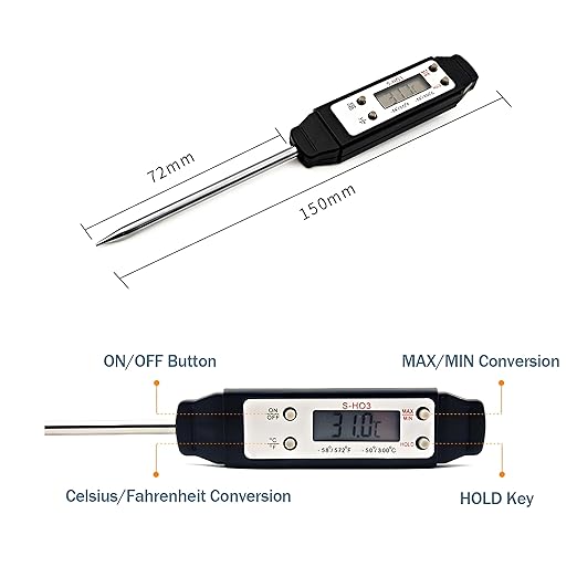 Meat Thermometer - Digital Food Thermometer for Cooking Kitchen - Automatic Calibration Pen Style Electronic Pocket Thermometer for Water Temperature, Barbecue (Yellow) - Image 7