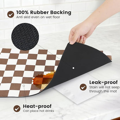 12" x 20" Checkered Dish Drying Mat for Kitchen Counter, Absorbent Coffee Bar Mat for Espresso Machine Coffee Countertops Accessories, Coffee Brown - Image 4
