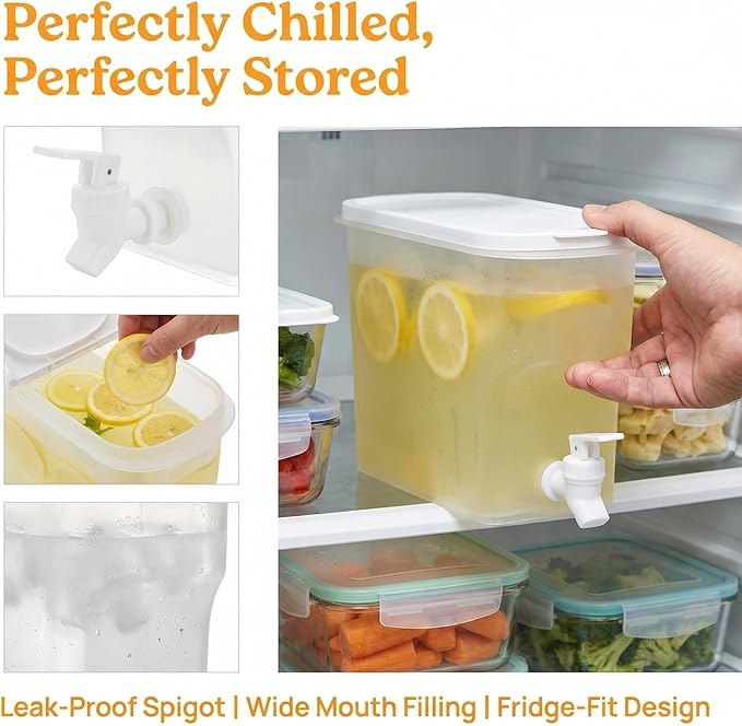 Jucoan 2 Pack 0.9 Gallon Fridge Beverage Drink Dispenser with Leak-proof Spigot, Plastic Cold Drink Juice Beverage Dispenser Jug for Party Drink, Juice, Iced Tea, Lemonade, Cold Brew - Image 5