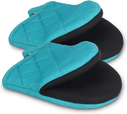 Short Oven Mitts, Heat Resistant 500°F, Silicone Grip Kitchen Gloves, Non-Slip for Baking, Grilling, BBQ, Machine Washable with Hanging Loop, 2-Pack Set, Coral Blue