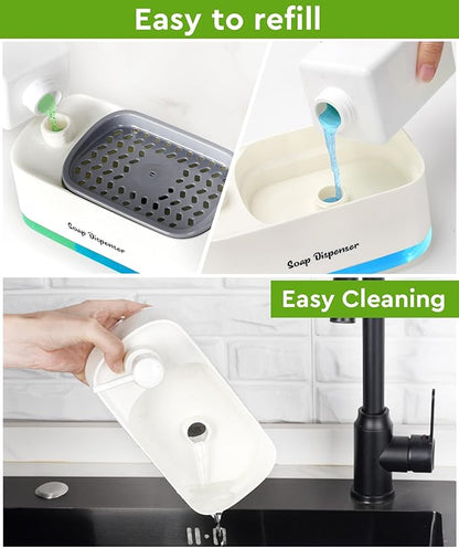 5-in-1 Kitchen Soap Dispenser Set with Sponge Holder - Dual Hand & Dish Soap Pump Dispenser for Sink Countertop with 2-Packs Natural Loofah Dish Sponge Dishwashing Scrubber,White - Image 4