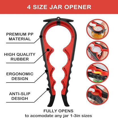 Jar Opener for Weak Hands, Seniors with Arthritis, 5 in 1 Multi Function Bottle Opener Lid Opener For Arthritic Hands with Non Slip Rubber Jar opener Gripper Pad(red) - Image 2