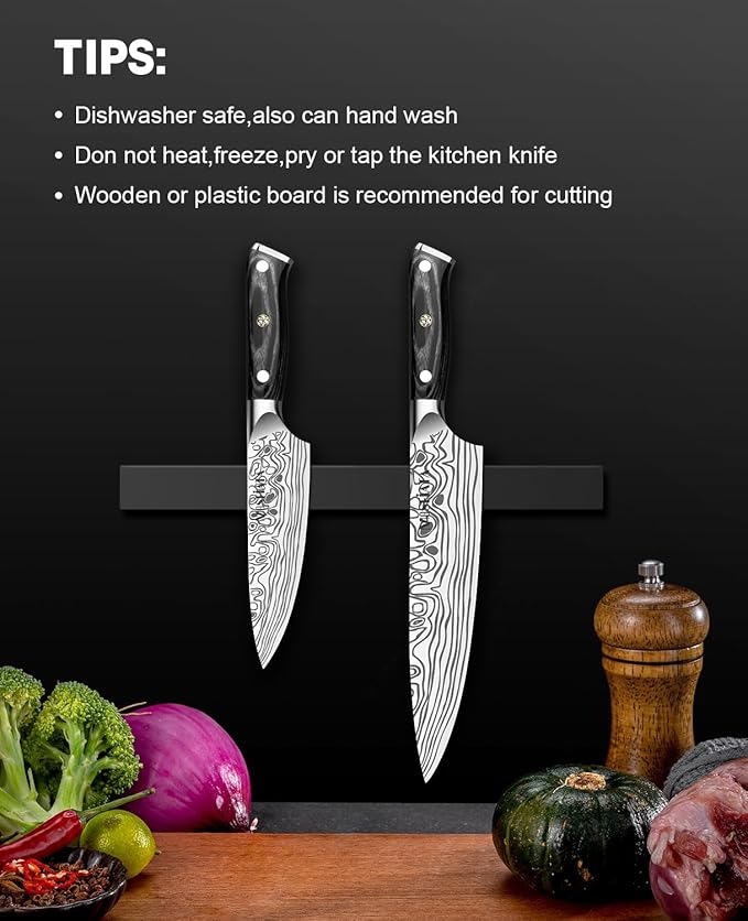 MOSFiATA 2Pcs Chef Knife Set, Sharp Kitchen Knife High Carbon German EN1.4116 Stainless Steel Cooking Knife, 9"&6" Chopping Knife Kitchen Knives Set with Ergonomic Handle, Gift Box - Image 7