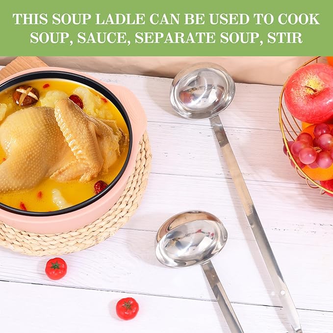 8pcs Stainless Steel Ladle 8 Oz Soup Ladle 14" long Spoon Heavy-Duty Metal Spoon Sets big spoons for cooking Serving Soups, Gravy, Portioning, Stirring - Image 2