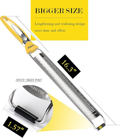 Ourokhome Kitchen Lemon Zester, Stainless Steel Hand Held Parmesan Cheese Grater for Ginger, Chocolate, Coconut, Lime, Nutmeg, Citrus, Fruit, Vegetable with Cleaning Brush, Dishwasher safe, Yellow - Image 4