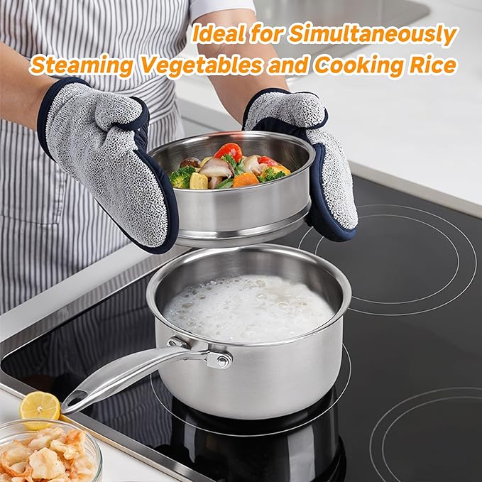 Ohtomber Tri-Ply Stainless Steel Pot - 2.5 Qt Steamer for Cooking, Saucepan with Lid, Medium Kitchen Induction Cooking Pot with Vegetable Food Steamer Basket, Non Stick Sauce Pan with Stay-Cool Handle - Image 3