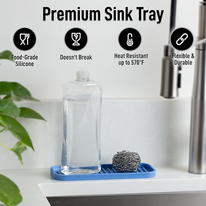 Zulay Kitchen (9x3.5) Silicone Sponge Holder for Kitchen Sink - Flexible Multipurpose Soap Tray Sponge Holder - Sink Organizer Tray for, Bathroom, Makeup, Trinkets & More (Provence Blue) - Image 2