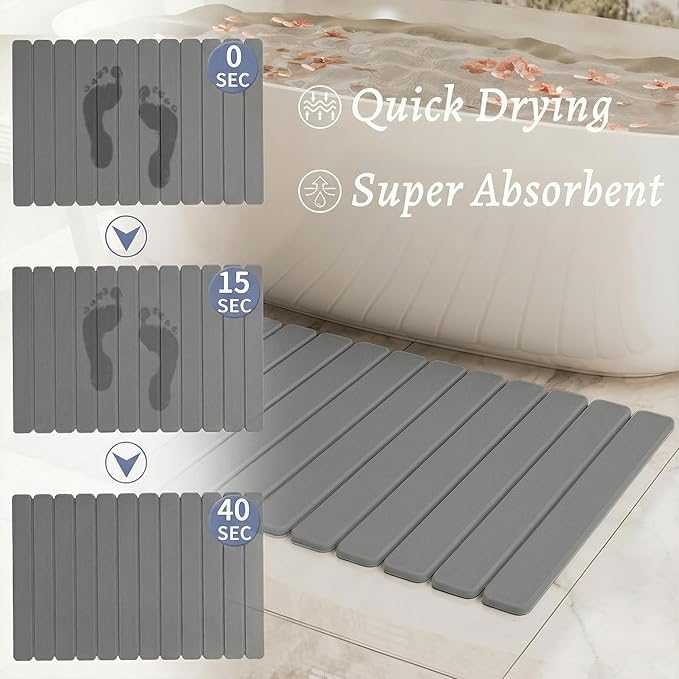 Large Stone Bath Mat 31.5 x 19.7in, Quick Dry Diatomaceous Earth Mats for Bathroom, Super Absorbent Foldable Bath Stone Mat, Non Slip, Dish Drying Mat for Kitchen Counter,Dark Gray - Image 4