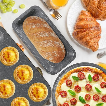 11-Piece Nonstick Baking Pans Set - Professional Grade Carbon Steel Bakeware with Premium Coating- Dishwasher Safe, Stackable, Oven Safe to 450°F (Steel Gray) - Image 2