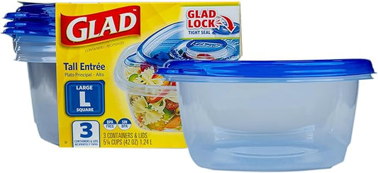 Glad GladWare Tall Entree Food Storage Containers with Lids, Large Square BPA Free Plastic for Meal Prep and Lunches, Lock Tight Seal, Microwave and Dishwasher Safe, 42 Oz, 3 Count by GladTrashFoodStorage