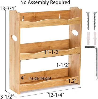Jucoan 3-Tier Bamboo Spice Rack for Countertop, Wall Mounted Spice Holder Rack Seasoning Bottles Jar Organizer Shelf, Bathroom Organizer Rack, Spice Rack Only, Jars No Included, No Assembly Required - Image 2