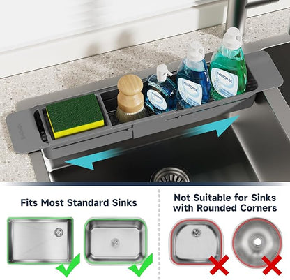 NiHome Extendable Sink Kitchen Organizer, Extra Long Telescopic Brush Storage Rack for Sponge, Non-Slip Pads Expandable Sink Caddy, Adjustable Brush Rack with Drainage Durable ABS (Dark Gray) - Image 5
