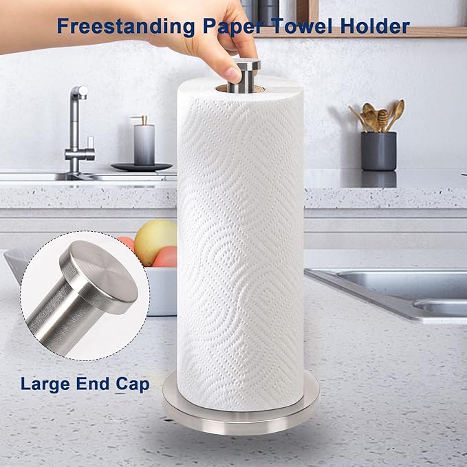 NearMoon Standing Paper Towel Holder, Kitchen Paper Towel Tissue Holder- for Bathroom Countertop, Standard or Jumbo-Sized Roll Paper (with Stainless Steel Base, Brushed Nickel) - Image 5