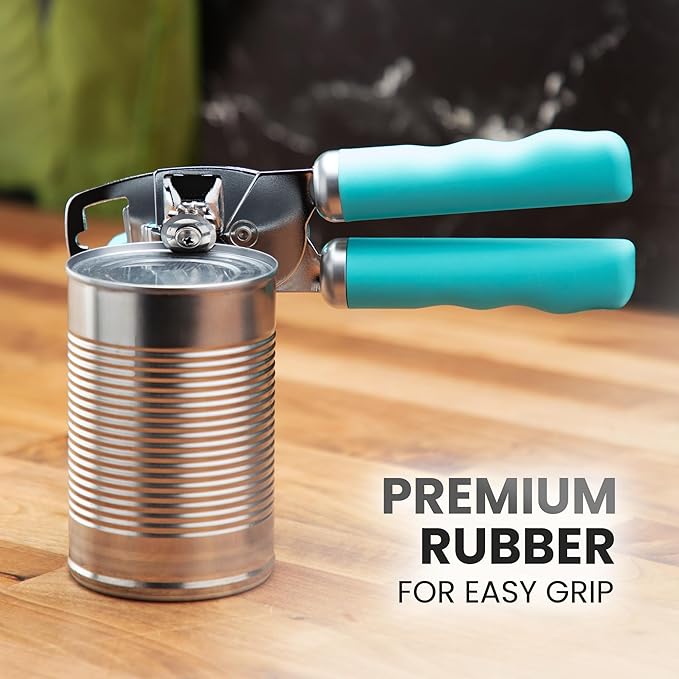 Zulay Kitchen Heavy Duty Stainless Steel Can Opener Manual with Bottle Opener - Rust Proof Manual Can Opener With Turn Knob & Comfy Soft Grip Handles - Turquoise - Image 8