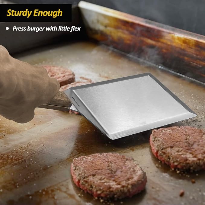 Extra Wide Spatula, Large Metal Spatula with Full Tang Wooden Handle & Beveled Edges for Skillets, Griddles & Grills, Pancake Flipper Turner, Smash Burgers Turner, 6 x 5-inches - Image 8