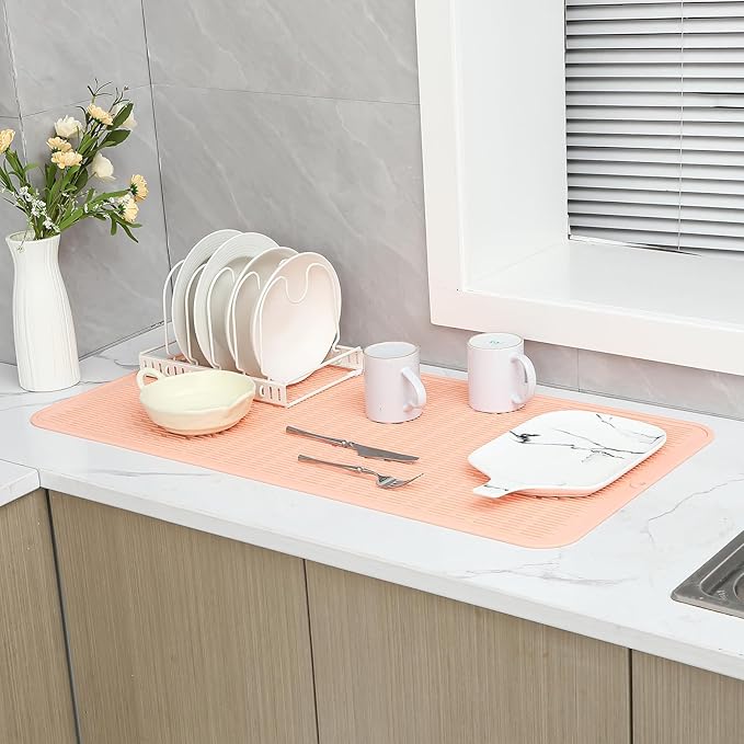 MicoYang Silicone Dish Drying Mat for Multiple Usage,Easy clean,Eco-friendly,Heat-resistant Silicone Mat for Kitchen Counter or Sink,Refrigerator or Drawer Liner Pink 5XL 36inches x 18inches - Image 6