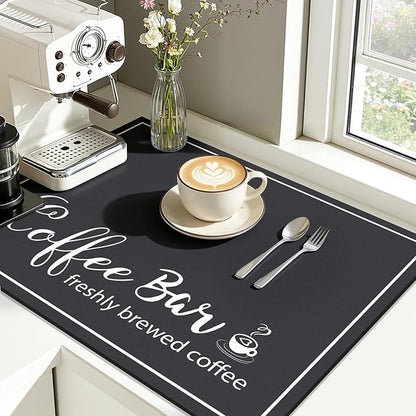 Findosom Dish Drying Mat, 16"x 24" Super Absorbent & Hide Stain Coffee Mat, Cuttable Drying Mat for Kitchen Counter, Coffee Bar Accessories, Under Dish Rack, Coffee Maker, Espresso Machine, Black - Image 4