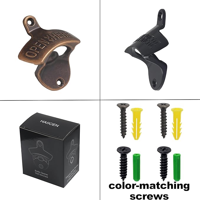 Old Fashion Bottle Opener Wall Mounted Stainless OPEN HERE Black Screw in Wall Beer Soda Bottle Cap Opener Rustic Copper for Table Cooler Post (2 PCS)