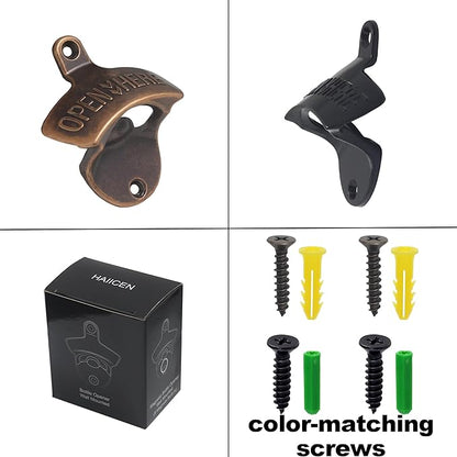 Old Fashion Bottle Opener Wall Mounted Stainless OPEN HERE Black Screw in Wall Beer Soda Bottle Cap Opener Rustic Copper for Table Cooler Post (2 PCS)