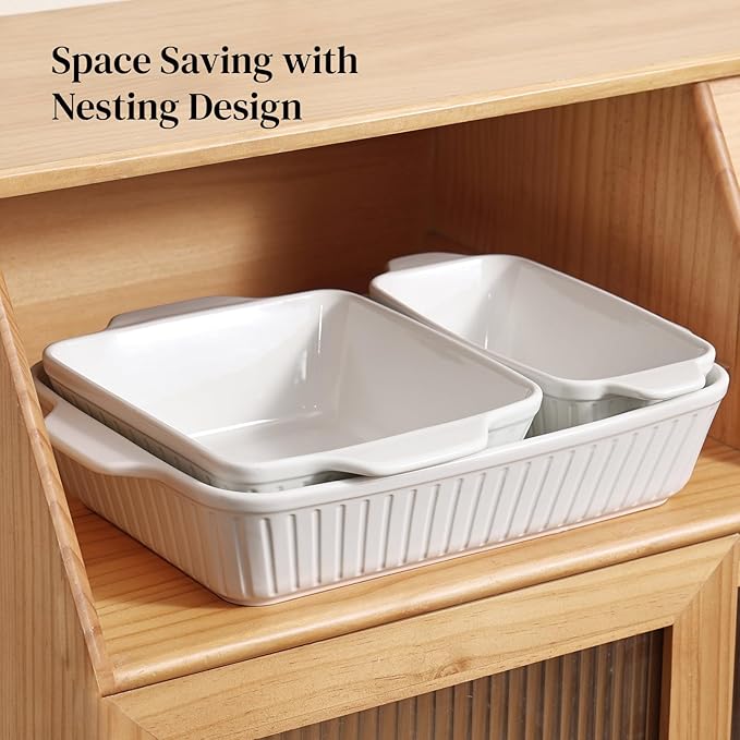 DOWAN Ceramic Casserole Dishes Set of 3, 13''/8''/4'', White - Image 5