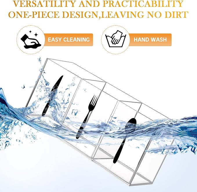 Suzile Acrylic Cutlery Storage Organizer Bin Silverware Caddy Countertop Knife Spoon and Fork Holder Kitchen 3 Section Tableware Storage Box for Cabinet Indoor Home Flatware Dining Room (Clear,M) - Image 3