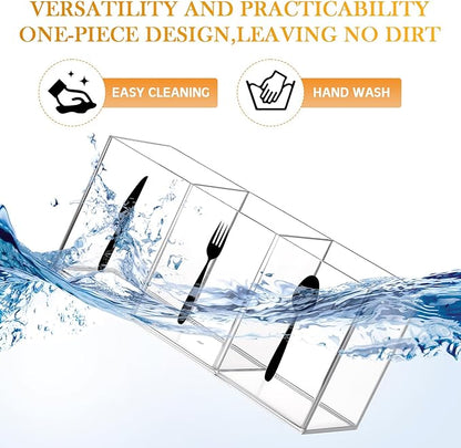 Suzile Acrylic Cutlery Storage Organizer Bin Silverware Caddy Countertop Knife Spoon and Fork Holder Kitchen 3 Section Tableware Storage Box for Cabinet Indoor Home Flatware Dining Room (Clear,M) - Image 3