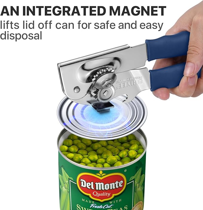 Can Opener Manual Heavy Duty, UHIYEE Hand Held Can Openers for Seniors with Comfort Grip Sharp Blade, Solid Steel Hand Manual Can Open with Magnet for Kitchen Camping, Blue - Image 6