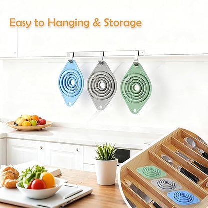 Kitchen Funnel Set 3 Pack, Collapsible Silicone Funnel for Kitchen Use, Small Funnels for Filling Bottle, Transfer Liquid, Oil and Powder, Food Grade Silicone Filter with a Brush - Image 3