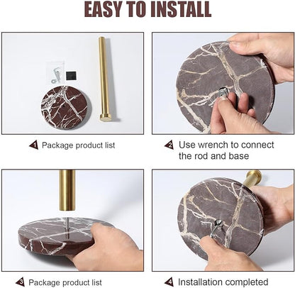 Koville Paper Towel Holder Countertop, Standing Paper Roll Holder with 6" Weighted Marble Base, Stone Paper Towel Holder with Gold Stainless Steel Rod for Kitchen Bathroom (Red)