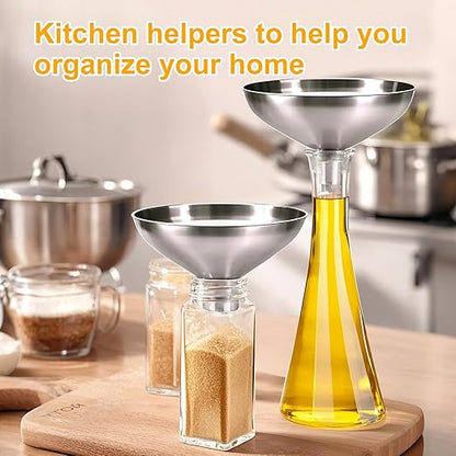 2 Pack Stainless Steel Kitchen Funnel Set for Filling Bottles - 2 Different Caliber Sizes, Seamless One-Piece Design for Transferring Oils Spices Powder Mixes (Easy to Clean) - Image 8