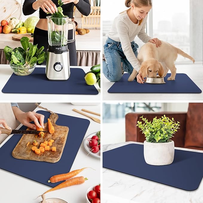 WISELIFE Dish Drying Mat Super Absorbent Drying Mat Large Dish Drying Mats for Kitchen Counter Easy Clean Dish Mat Kitchen Drying Mat16"x 24" Classic Blue - Image 7
